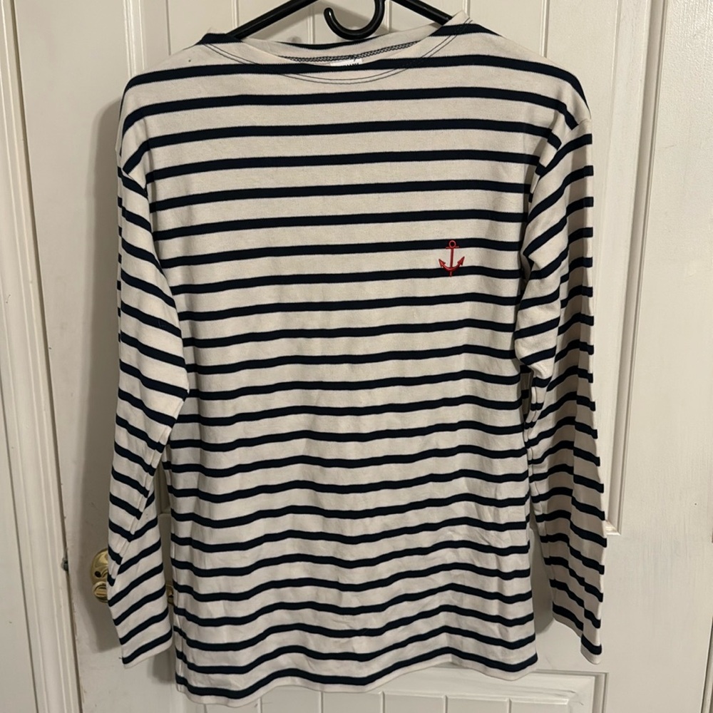 French Striped Long Sleeve Shirt with Anchor Detail - classic french tee w/cap